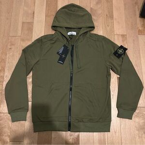 Stone Island Olive Zip Hoodie with Branded Tag